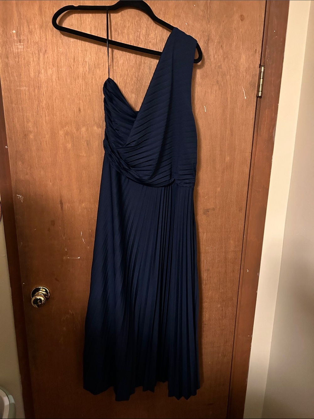 H&M Navy One-Shoulder Pleated Gown